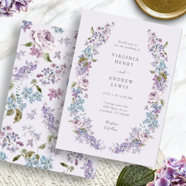 Convite Casamento Lilac da Lavanda Elegante (Elegant Lavender Lilac Wedding Invitation by Painted Paperie
)