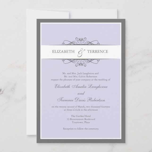 Convite Casamento Lilac Decorativo Moderno (Frente)