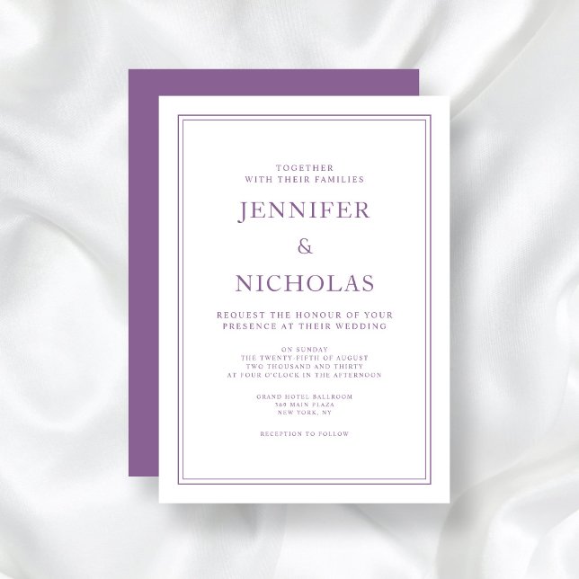Convite Casamento Lilac Formal Francês Clássico Elegante (Elegant Classic Formal French Lilac Wedding Invitation)