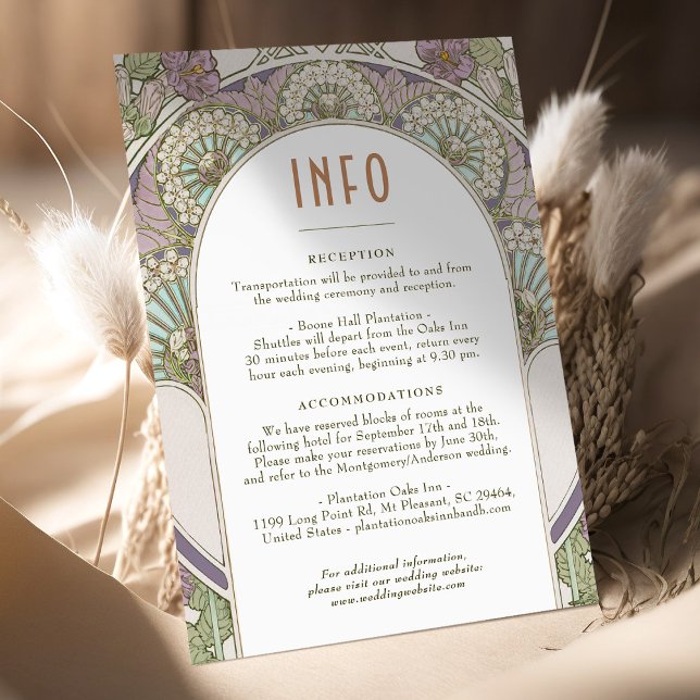 Convite Casamento Lilac Roxo Inserir INFO Vintage Nouveau (Criador carregado)