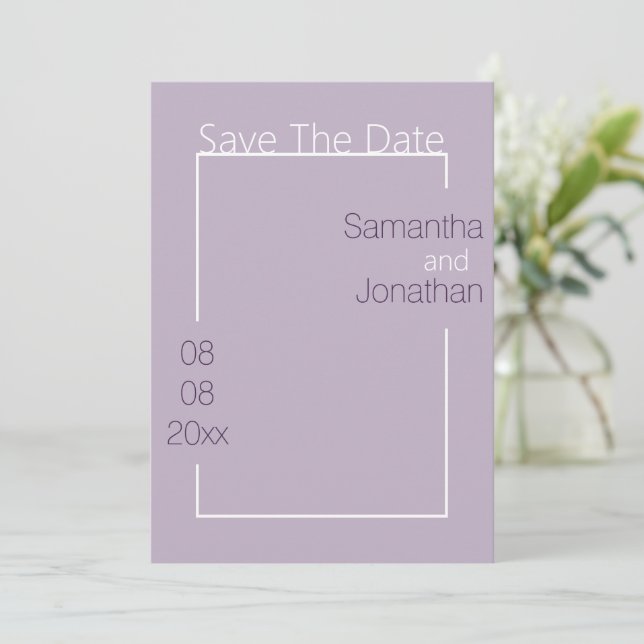 Convite Casamento Lilac Simples Minimalista Salve A Data (Em pé/Frente)