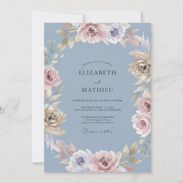 Convite Casamento Lilás Aço Pétala (Frente)