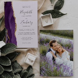 Convite Casamento Lilás Ágata Dourada Foto Moderna