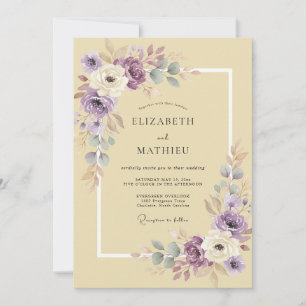 Convite Casamento Lilás Amarelo Ranunculus Eucalipto Suave