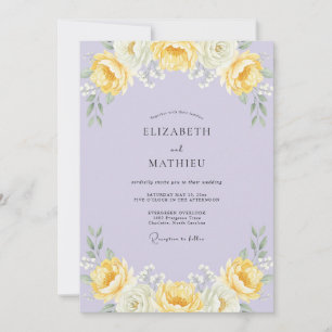 Convite Casamento Lilás Amarelo Ranunculus Poeira de Eucal