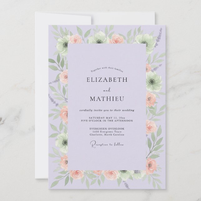 Convite Casamento Lilás Amora Ranunculus Eucalipto (Frente)