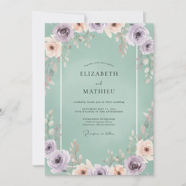 Convite Casamento Lilás Celadônia Peônia (Frente)
