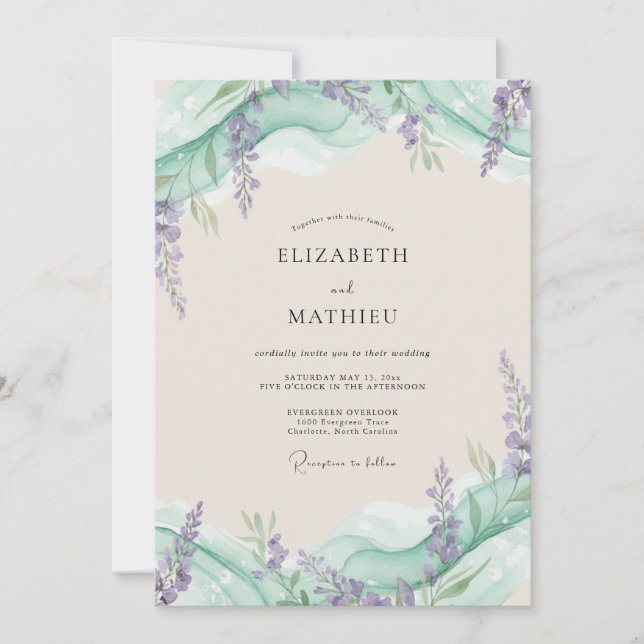 Convite Casamento Lilás Celadônia Wisteria (Frente)