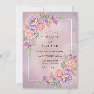 Convite Casamento Lilás Damasco Ranunculus Eucalipto Cinza