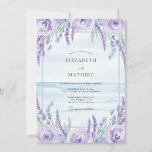 Convite Casamento Lilás de Wisteria à Beira-Mar