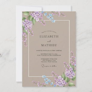 Convite Casamento Lilás Elegante Taupe