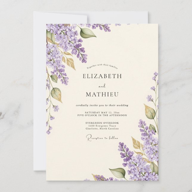 Convite Casamento Lilás Encantador de Lavanda (Frente)