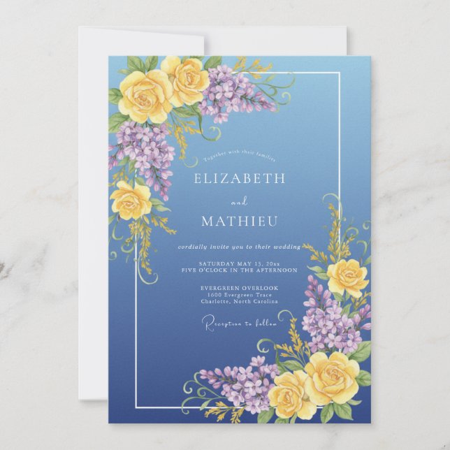 Convite Casamento Lilás Eucalipto Roxo Amarelo (Frente)