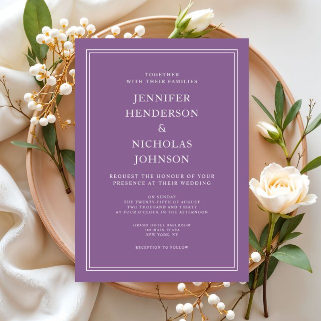 Convite Casamento Lilás Francês Clássico Elegante Formal (Elegant Classic Formal French Lilac Wedding Invitation)