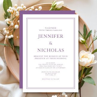Convite Casamento Lilás Francês Formal Clássico Elegante