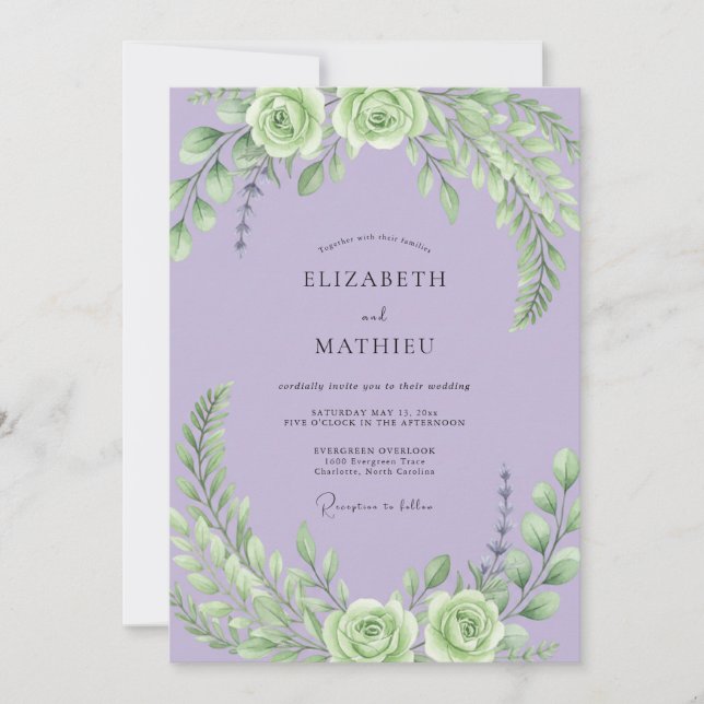 Convite Casamento Lilás Hortelã Ranunculus Eucalipto (Frente)