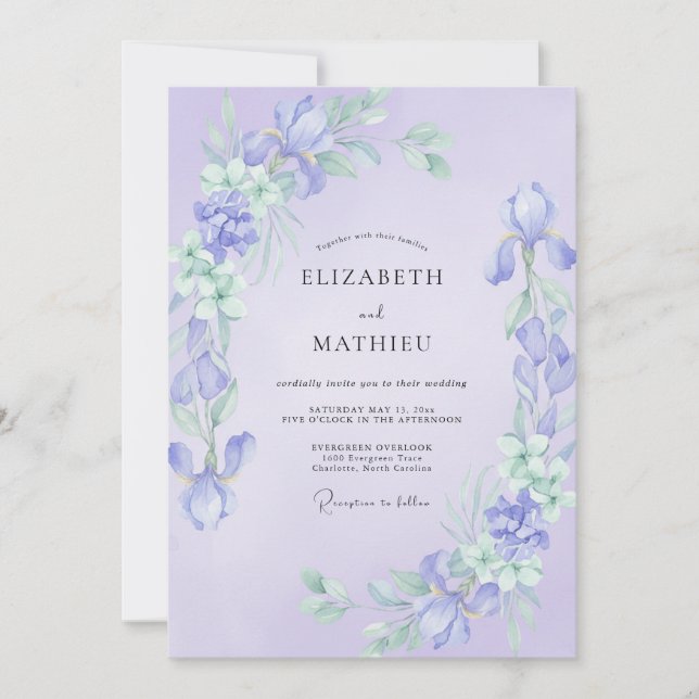Convite Casamento Lilás Íris Eucalipto (Frente)