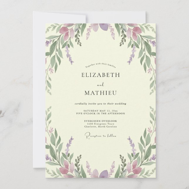 Convite Casamento Lilás Lavanda Eucalipto (Frente)