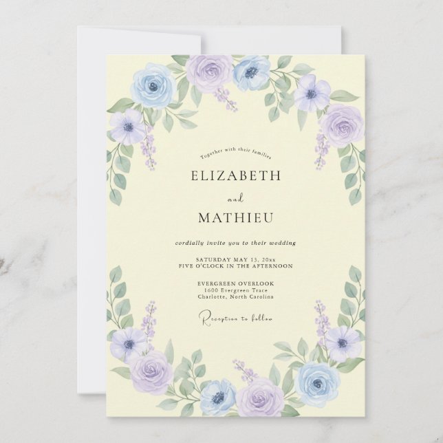 Convite Casamento Lilás Limão Peônia (Frente)
