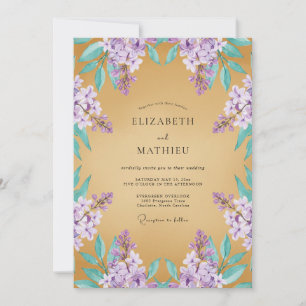 Convite Casamento Lilás Majestoso Dourado