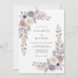 Convite Casamento Lilás Malva Taupe Ranunculus Eucalipto
