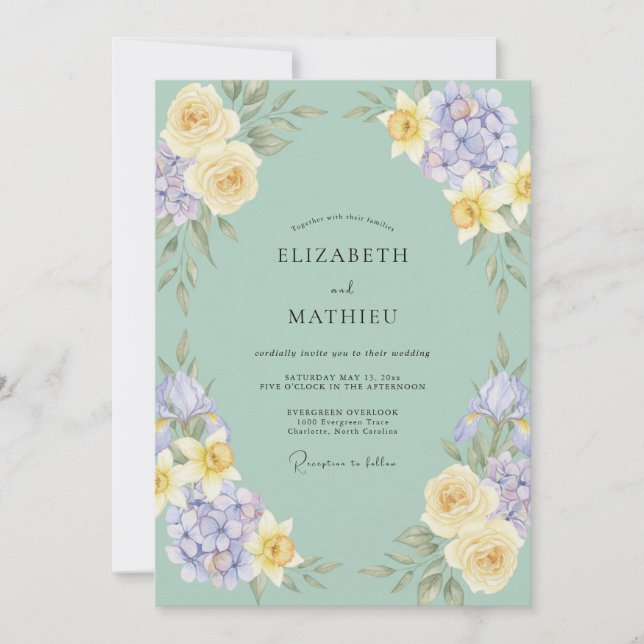 Convite Casamento Lilás Manteiga Celadon Peônia (Frente)