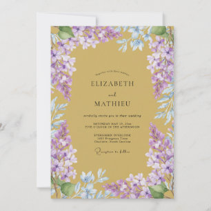 Convite Casamento Lilás Mostarda Silenciado Wisteria