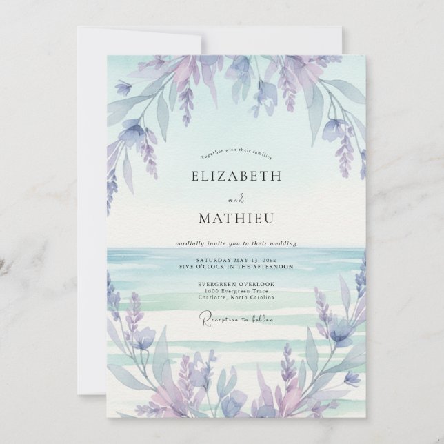 Convite Casamento Lilás Murcho Hortênsia Menta (Frente)