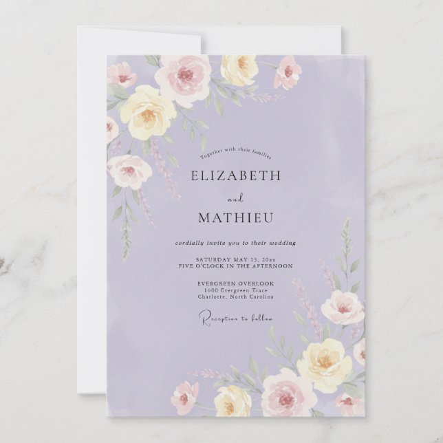 Convite Casamento Lilás Peony (Frente)