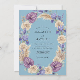 Convite Casamento Lilás Periwinkle Pampas Eucalipto