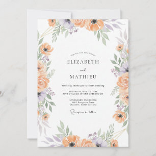 Convite Casamento Lilás Pêssego Ranunculus Eucalipto Suave