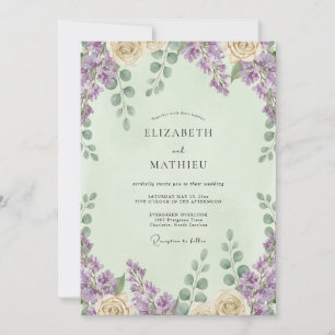 Convite Casamento Lilás Poeirento Menta Wisteria