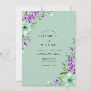 Convite Casamento Lilás Poético em Verde Menta