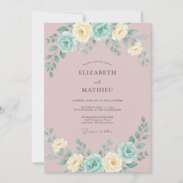 Convite Casamento Lilás Rosa Água Peônia (Frente)