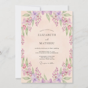 Convite Casamento Lilás Rosa Bege Wisteria