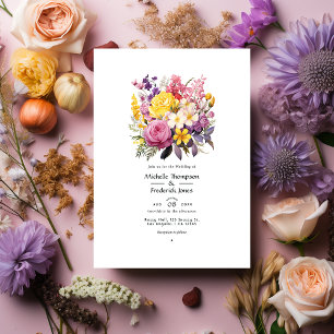 Convite Casamento Lilás, Rosa Beije e Amarelo Vintage