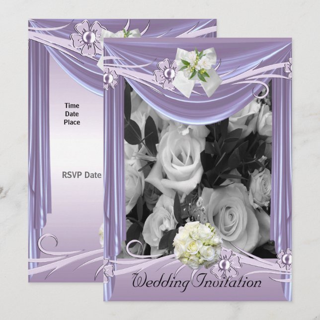 Convite Casamento Lilás Rosa Floral (Frente/Verso)