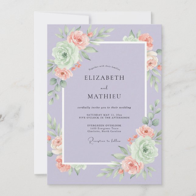 Convite Casamento Lilás Rosa Peônia (Frente)