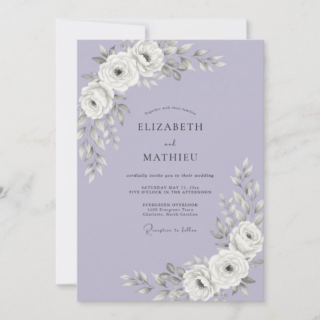Convite Casamento Lilás Rosa Poeira Branco (Frente)