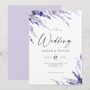 Convite Casamento Lilático Púrpura Roxo-Lavanda Floral