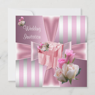 Convite Casamento Lindo Cetim Rosa Listra Prata Laço