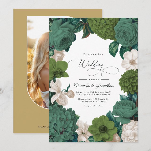 Convite Casamento Linha Verde Eucalipto, Oliva Samambaia e (Frente/Verso)