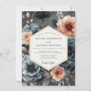 Convite Casamento Lírico em Slate Peach