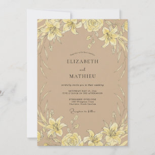 Convite Casamento Lírio Amarelo Bege