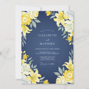 Convite Casamento Lírio Amarelo Marinho