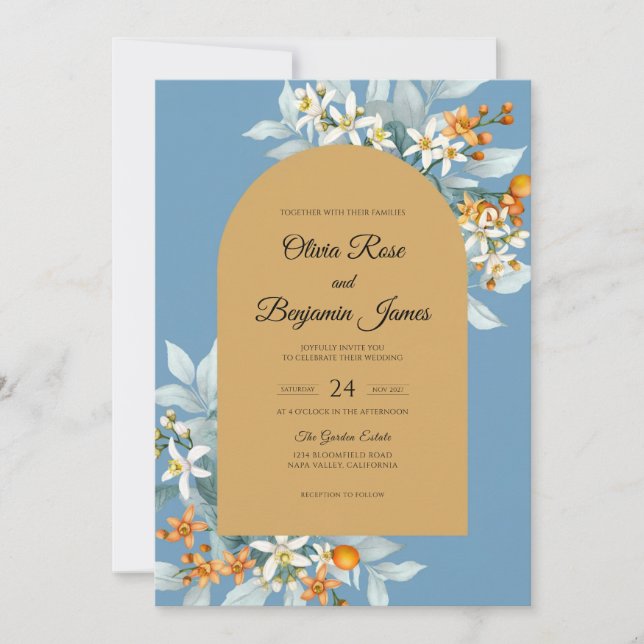 Convite Casamento Lírio Azul Ócre (Frente)