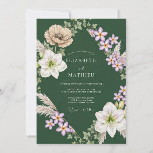Convite Casamento Lírio Lavanda Esmeralda