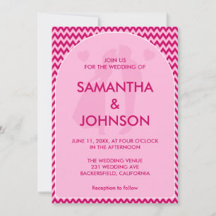 Convite Casamento Listra Chevron Rosa Bege Retro Elegante