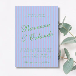 Convite Casamento Listra Rosa Azul Verde Cítrico Retro