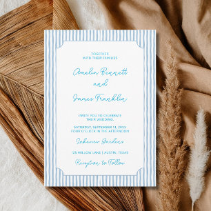 Convite Casamento Listrado Azul Aquarela Clássico Casament